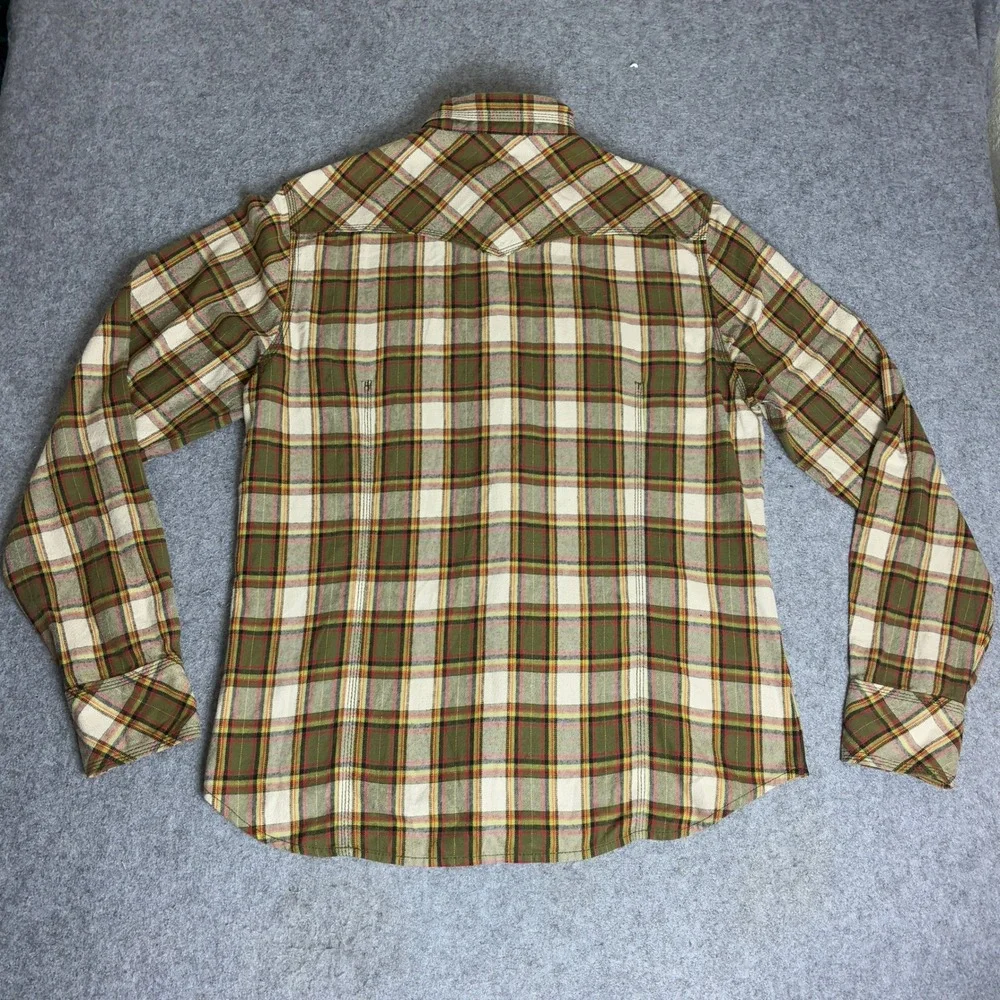 True Religion Mens 3XL Western Plaid Flannel Shirt Pearl Snap Green Y2K XXXL